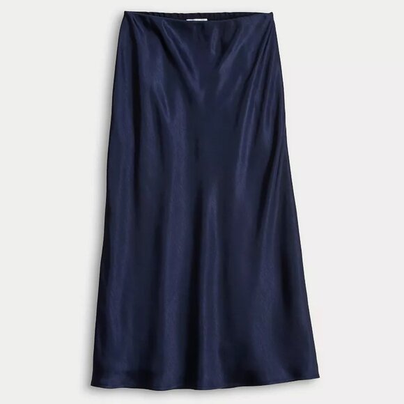 *NWT* Women's LC Lauren Conrad Navy satin midi slip skirt - Picture 7 of 8
